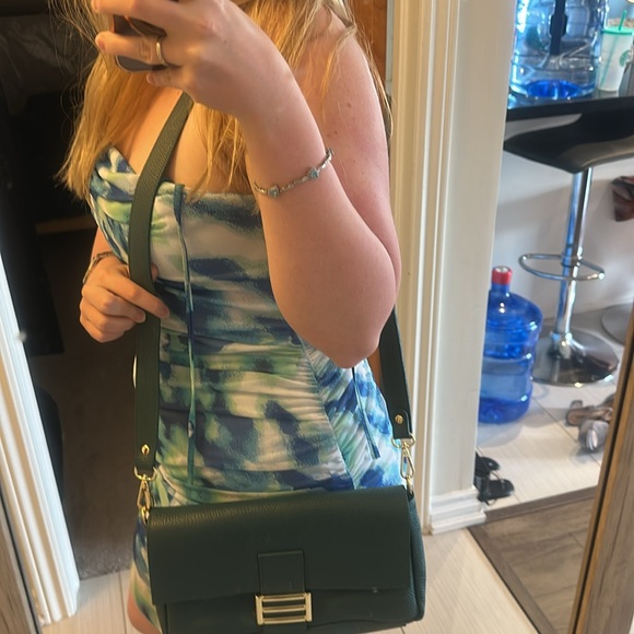 Glossy Green Shoulder Bag with Gold Accents - Picture 11 of 12